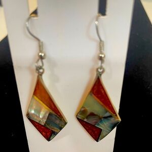 Vintage Alpaca Mexico Silver and Abalone Earrings Mexico